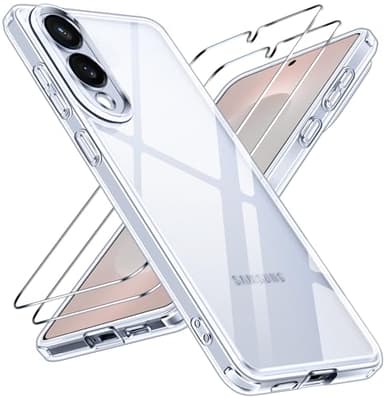 ivoler Coque pour Samsung Galaxy S25 Edge avec 2 Pièces Verre Trempé, [Anti-Jaune] [Protection Militaire] Transparente Étui de Protection Antichoc Anti-Rayures Housse