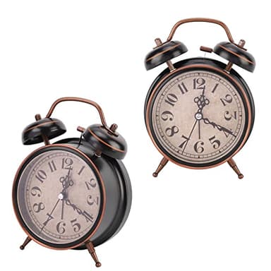 Réveil à Remonter sans Piles, Horloge avec Veilleuse Double Cloche Jumelle pour Usage Domestique 4 Pouces Rétro Alarme de Bureau (4 Pouces Noir)