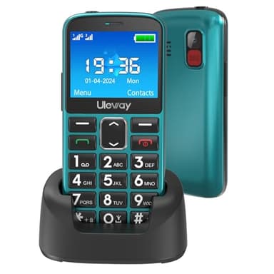 GSM Telephone Portable Senior Débloqué, Téléphone Portable Basique pas Cher pour Personnes âgées avec Grandes Touches, Grand écran 2,4”, Haute Volume, Station de Charge, HAC, SOS Fonction (Vert)