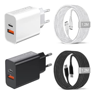 2Pack 25W Chargeur USB C Rapide et Câble pour Samsung Galaxy A55 5G/A25 A35 A15 A56 A26 A05S A54 A53 A52 A52S A34 A33 A23 A22 A14 A13/S24 Plus/S23 FE S22 S21 iPhone 15 Pro Max,Prise Adaptateur Secteur