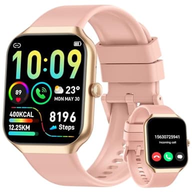 Montre Connectée Femme avec Appels Bluetooth, 1,96 Pouces Smartwatch 113+ Modes Sport IP68 avec Moniteur de Sommeil, Montre Intelligente avec Fréquence Cardiaque Podometre pour Android iOS(Or Rose)