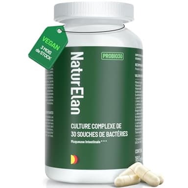 Probiotique Flore Intestinale | 30 Souches de Bactéries | 180 Gélules | 20 Milliards UFC/jour | Avec complexe B actif et fibre d'acacia | Gastro-Résistant &Vegan | Lactobacillus & Bifidobactéries