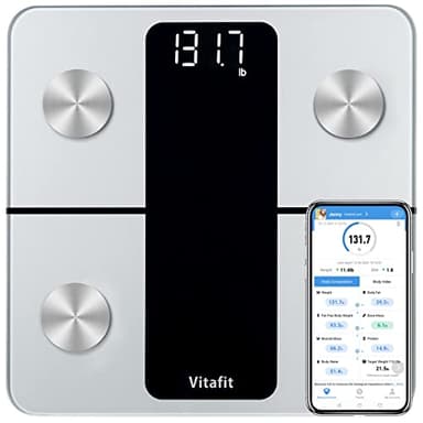 Vitafit Balance Pese Personne, Usine Professionnelle DEPUIS 2001, Pèse Personne Impédancemètre, Balance Connectée avec 13 Données Corporelles (BMI/Graisse Corporelle/Masse Osseuse/BMR/Muscle), Argent