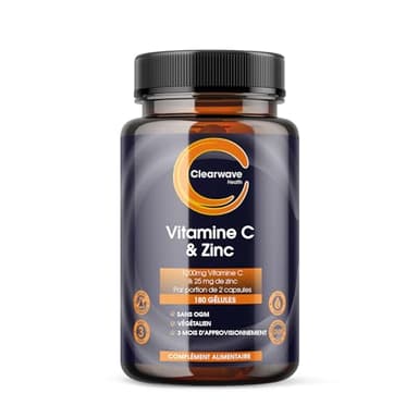 Vitamine C et Zinc - 180 Gélules Végétaliennes - 1200 mg de Vitamine C et 25 mg de Zinc - Vitamine C Zinc pour le Maintien du Système Immunitaire - Formule Haute Résistance