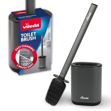 Vileda Brosse WC en Silicone avec tête Flexible et Manche en Acier Inoxydable - Brosse pour Toilettes à Zones de Nettoyage 2-en-1 - Hygiénique, Anti-odeurs, Inoxydable, séchage Rapide