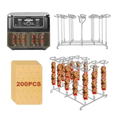 AXGG 2×304 Air Fryer Grille pour Ninja 7,6L/9,5L/10,4L Air Fryer/Cosori Dual Zone Air Fryer,Accessoires Ninja Foodi Dual Zone Air Fryer avec 28 brochettes et 200 Papier Cuisson Marque (2 Pièces)