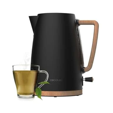 Cecotec Bouilloire Electrique 1,7L ThermoSense 200 Woody. Bouilloire 2200 W, Capacité 1,7 L,Ébullition Rapide, Inox Alimentaire, Filtre Anticalcaire,Arrêt auto, Base Pivotante 360°, Design Effet Bois