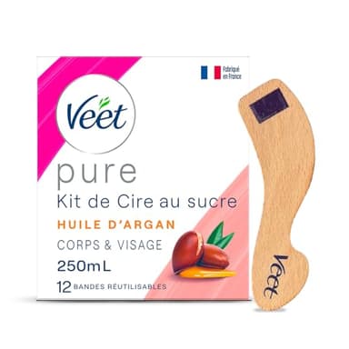Veet PURE - Cire Chaude Au Sucre Et Ã€ L'Huile D'Argan - Epilation Sans Bande - Ingrédients 100% Naturels - 250ml