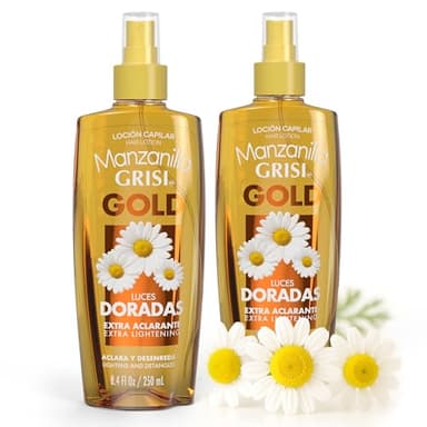 Grisi Manzanilla Lot de 2 lotions capillaires Gold – Spray éclaircissant à la camomille | Améliore les reflets dorés naturellement avec un usage quotidien | Spray démêlant sans rinçage pour cheveux