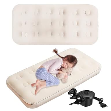 YFNVH Lot de 2 Lits Gonflables Enfant avec Pompe Électrique, Matelas Airbed Flockés 140 x 70 x 22 cm pour Filles Garçons, Lit de Voyage pour Maison, Camping, Soirées Pyjama, Beige