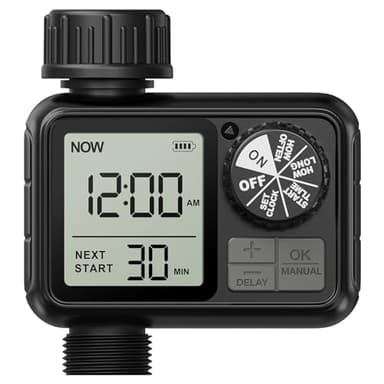 Xtsuen Ordinateur d'irrigation, minuteur d'arrosage avec Retard de Pluie/Mode Automatique et Manuel, IPX5 étanche/Grand écran LCD, minuterie d'eau pour Jardin, pelouse (1 Sorties)