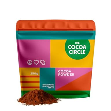 The Cocoa Circle Poudre 100% pur cacao - 250 g | Cacao non sucré de haute qualité pour la pâtisserie, les desserts et le chocolat chaud | Riche en antioxydants et en minéraux