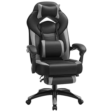 SONGMICS Fauteuil Gamer Ergonomique, Chaise Gaming, Fauteuil de Bureau, avec Repose-Pieds télescopique, Appui-tête réglable, Support Lombaire, capacité de Charge 150 kg, Gris et Noir OBG77BG