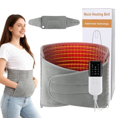 Ceinture Chauffante Lombaire, Coussin Chauffant Electrique 125 x 30 cm avec Poche pour Chauffe Main, pour le dos, le Ventre et la Taille, Chauffage Rapide, 4 Réglages de Minuterie, 10 Température