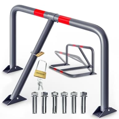 Barrière de parking rabattable 80x47x44 cm Barrière de stationnement avec cadenas 3 clés Arceau de parking