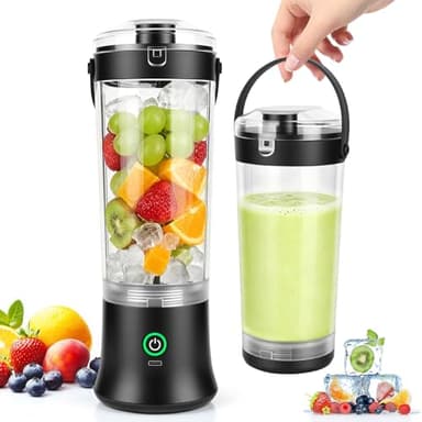 Birnetek Blender Portable, 600ml Smoothie avec 6 Lames, 2 Modes de Mixage et Batterie de 4000 Mah, Electrique Mixeur Portable, Rechargeable, Smoothies, Shakes ProtéInés, Mixe Fruits