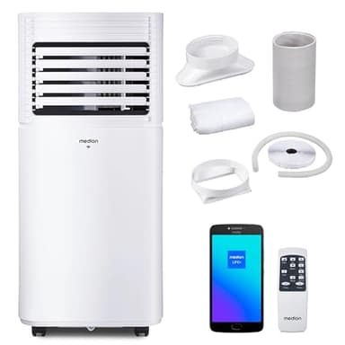 MEDION Smart Climatiseur Mobile P901 (9000 BTU, 3-en-1, Refroidir, Déshumidification, Ventilation, jusqu'à 32m², kit de joint de fenêtre, mode sommeil, contrôle Wifi, Télécommande, Écran, MD 37732)