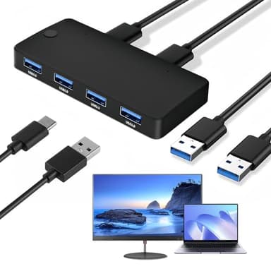 Switch USB 3.0 Commutateur KVM, 4 Ports USB pour 2 PC USB KVM Switch 2 Entrées 4 Sorties pour Clavier Souris Clé USB Disque Dur Externe Imprimante Scanner Clavier, 2 Câbles USB 3.0 Inclus