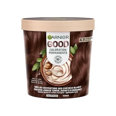 Garnier - Coloration Permanente - Sans Ammoniaque - 90% d'Ingrédients d'Origine Naturelle et Formule Vegan - Beurre de Karité - 100% Couverture Cheveux Blancs - Marron Glacé (4.15) - Good