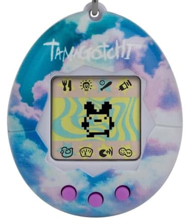 Tamagotchi 42948NBNP - Bandai Original Gén 2 - Coque au Motif Ciel avec chaîne - L’Animal de Compagnie virtuel Original Bleu