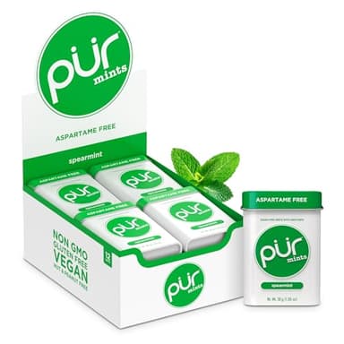 PUR Pastilles à la menthe - Sans aspartame - À base de xylitol - Sans sucre, végétaliennes, sans gluten et adaptées au régime cétogène - Pastilles à la menthe verte naturelle, 30 pièces paquet de 12