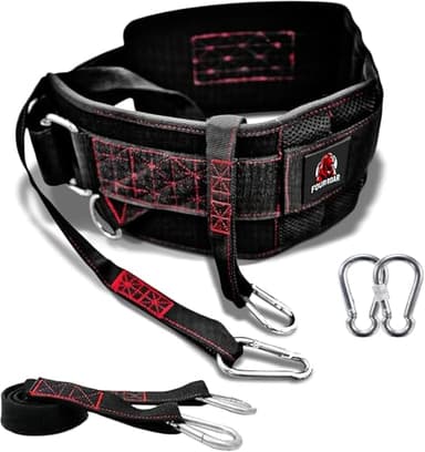 FourRoar Ceinture de Leste Musculation de Marque Française avec 4 Mousquetons et 2 Cordes de 100 cm | Ceinture Tractions Jusqu'à 250 Kg | Ceinture Lestage Musculation Adaptée à Toute Morphologie