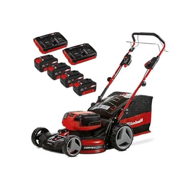 Einhell Professional Tondeuse à gazon sans fil GP-CM 36/47 S HW Li Power X-Change (36V, 47 cm largeur de coupe, autotractée, moteur sans charbon) Livré avec 4 Batteries 4,0Ah et 2 Chargeurs Doubles