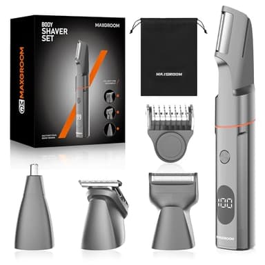 MAXGROOM Tondeuse Corps Homme Électrique, 4 en 1 Multifonction Tondeuse Barbe Homme, 7000RPM Rasoir Partie Intime Professionnel, Long Endurance Rasoir Électriques Hommes, IPX6 Rasoir Testicule Kit