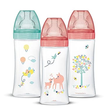 Dodie filles Lot de 3 Biberons Anti-colique Sensation plus, Fille, 330 ml, +6 mois, Tétine Plate, Débit 3, Rose Pastel, 3 Unité (Lot de 1)