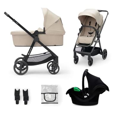 Kinderkraft NEWLY 3 en 1 Poussette, Avec Siège Auto MINK PRO I-Size 2 en 1 360 degrés, Poussette Canne, Trio, SYSTÈME DE VOYAGE, Landau Bébé, Accessoires, Adaptateurs, Nacelle, Jusqu’à 22 kg, Beige