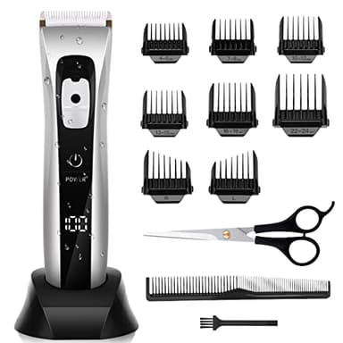 Tondeuse Cheveux Hommes sans Fil Professionnelle Tondeuse à Cheveux Électrique Lame en Céramique et Titane Réglable avec 8 Sabots