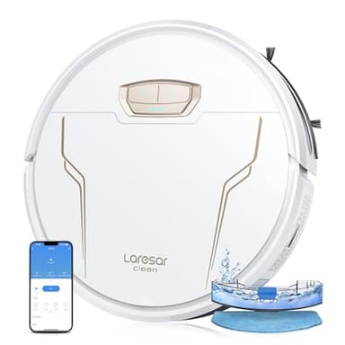 Laresar Clean Aspirateur Robot, 4000Pa avec Boost Auto pour Tapis, Robot Aspirateur Laveur 3 en 1, Aspirateur Robot Laveur Ultra Mince&Silencieux Poils d'animaux, Robot Aspirateur Contrôle Intelligent