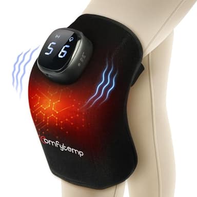 Comfytemp 3D Coussin Chauffant Massager de Genou Sans Fil avec Batterie de 15Wh, 9 Niveaux de Chaleur, 5 Modes de Vibration, Bandage Chauffant pour les Genoux avec Arrêt Automatique & Contrôle APP