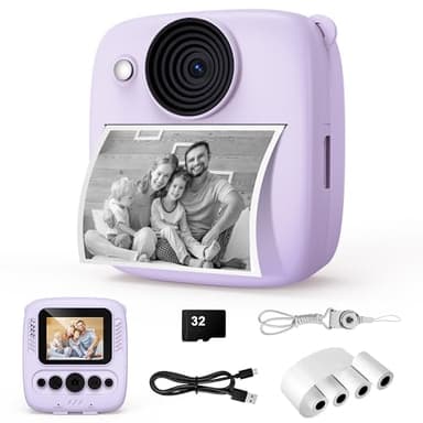 Variglas Appareil Photo Enfant, 1080P Appareil Photo Instantané Enfant Caméra Vidéo avec Carte de 32GB & Papier Photo, Cadeaux pour Garçons & Filles de 3 à 12 Ans