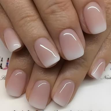 Ceboic 24 Pièces Faux Ongles Français, Carré Court Ongles à Coller Rose Blanc Gradient Press on Nails, Couverture Complète Acrylique Ongles Réutilisables, Ensembles de Manucure pour Femme Fille