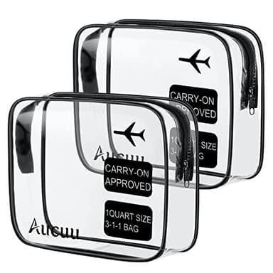 Aucuu 2PCS Trousse de Toilette Transparente, Kit de Voyage pour l’Avion, PVC Étanche Trousse de Maquillage, Sac de Rangment Transparente Sac Cosmétiques pour Homme et Femme