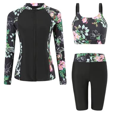 Ausing Ensembles Rashguard pour Femmes 3 Pièces Maillot de Bain Anti-UV UPF50+ Ensemble Maillot de Surf Plage S