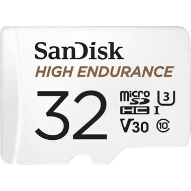 SanDisk HIGH ENDURANCE Video Monitoring for Dashcams & Home Monitoring 32 GB microSDHC Memory Card + SD Adaptor, Up to 100 MB/s read and 40 MB/s Write, Class 10, U3, V30, White