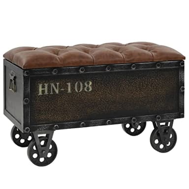 vidaXL Banc de Rangement en Bois Massif, Marron, 80,5x41x50 cm, Bois d’Épicéa & MDF avec Cuir Synthétique, Coffre Siège, Assise Rembourrée, Roues en Acier Robustes, Entrée ou Couloir