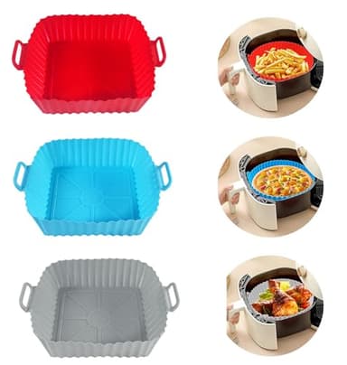 Echehi Paquet de 3 Moule Silicone Air Fryer, les Moule Air Fryer pour Friteuse à Air de 7 Pouces Sont Réutilisables. Accessoires Air Fryer pour COSORI, Ninja, Tower. Rouge + Bleu + Gris