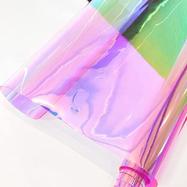 30 cm x 135 cm Rouleau de tissu en vinyle holographique, tissu PVC transparent irisé, imperméable, cuir synthétique pour artisanat, décoration DIY (rose)