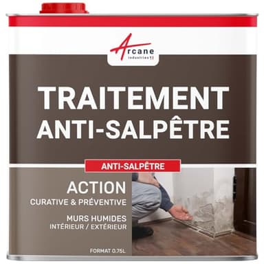 ARCANE INDUSTRIES Traitement du salpêtre, antisalpêtre pour Murs humides, Hydrofuge, Anti moisissure : Antisapêtre - 0.75 L (jusqu'à 3 m
