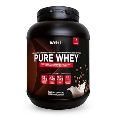 WHEY PROTEIN - Cappuccino - EAFIT - Marque Française N°1 en Nutrition Sportive - 31g de Proteine Whey - BCAA - Shaker Proteine - Pre Workout, Musculation - Protéines Whey - 750 g
