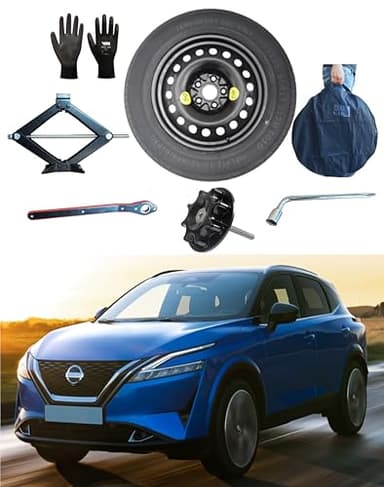Kit Roue de secours "Galette" 17" compatible avec Nissan Qashqai J12 (2022>) avec Cric, Clé, Vis, Gants et Sac 155/90 R17