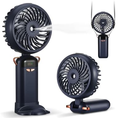 Kssvzz Ventilateur manuel avec refroidissement à eau - Mini ventilateur portable avec écran LCD et 5 niveaux - Ventilateur USB rechargeable - Petit ventilateur pliable pour voyage, bureau, maison
