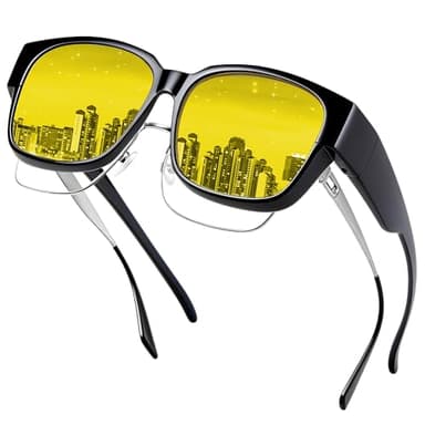 Farrobor Lunettes Conduite de Nuit Polarisées - Surlunettes de Soleil Verre Jaune Anti-éblouissement Lunette Vision Nocturne pour Homme Femme