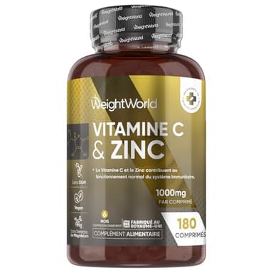 Vitamine C 1000mg avec Zinc Bisglycinate - Vit C Acide Ascorbique avec Zinc - Vitamines Adultes 180 Comprimés Vegan Sécables pour 6 Mois d'Approvisionnement, sans Stéarate de Magnésium