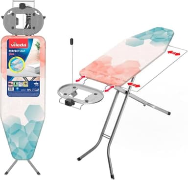 Vileda – Planche à repasser Perfect 2in1 Plus – Table à repasser avec prise de courant et repose-fer extra large – Hauteur réglable et bras extensible spécial draps, Vert, 175 x 45 x 9 cm