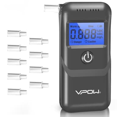 VPOW Ethylotest, Éthylotest Electronique avec Affichage Numérique LCD Bleu, Précision de Qualité, Alcootest Électronique Personnel pour Usage Domestique et Professionnel - Gris