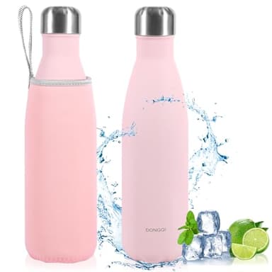 Gourde Isotherme 500ml, Gourde Isotherme Réutilisable en Acier INOX,Gourde isotherme étanche sans BPA, Double Paroi Isolée sous Vide, Maintien Chaud de 12 Heures & du Froid Jusqu’à 24 Heures (Rose)